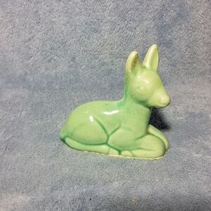 Vintage MCM Ceramic Burro Donkey Figurine Light Green Glaze Retro Pottery 3"